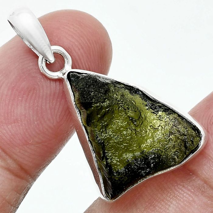 Genuine Czech Moldavite Rough Pendant SDP157460 P-1001, 16x20 mm