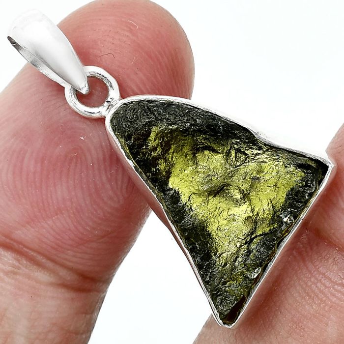 Genuine Czech Moldavite Rough Pendant SDP157461 P-1001, 15x21 mm