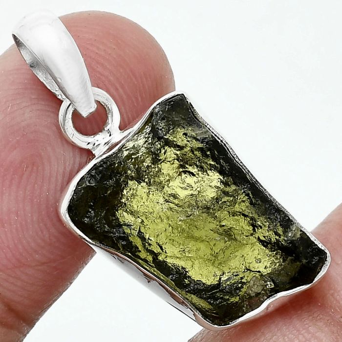 Genuine Czech Moldavite Rough Pendant SDP157462 P-1001, 13x18 mm