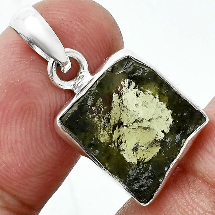 Genuine Czech Moldavite Rough Pendant SDP157464 P-1001, 12x14 mm