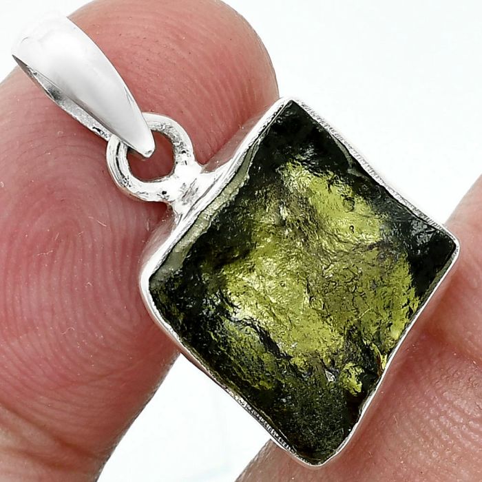 Genuine Czech Moldavite Rough Pendant SDP157465 P-1001, 13x14 mm