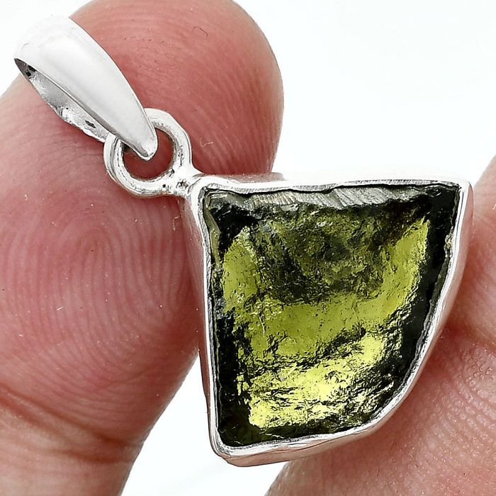 Genuine Czech Moldavite Rough Pendant SDP157466 P-1001, 15x18 mm