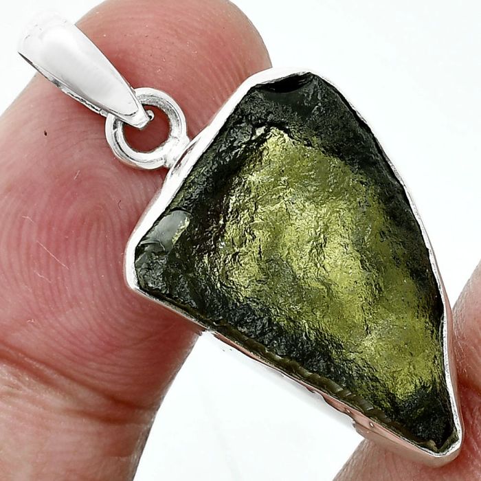 Genuine Czech Moldavite Rough Pendant SDP157475 P-1001, 16x23 mm