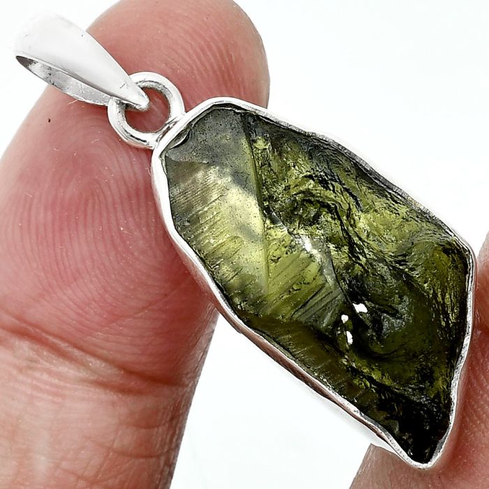 Genuine Czech Moldavite Rough Pendant SDP157476 P-1001, 13x25 mm