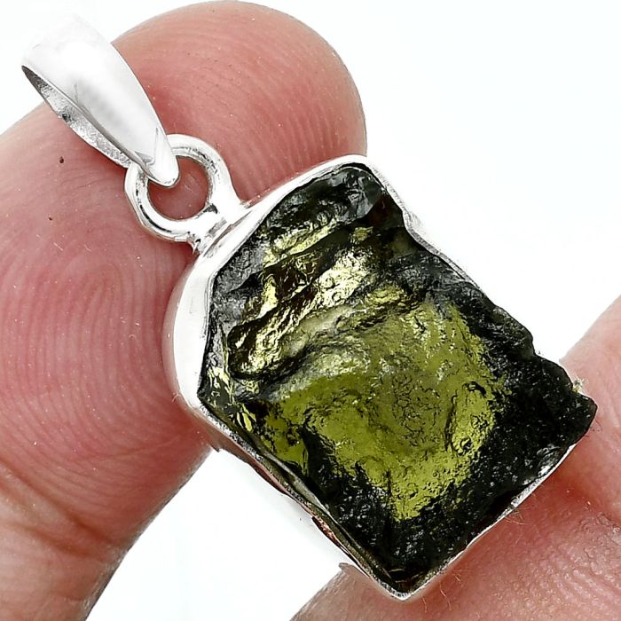 Genuine Czech Moldavite Rough Pendant SDP157477 P-1001, 13x17 mm