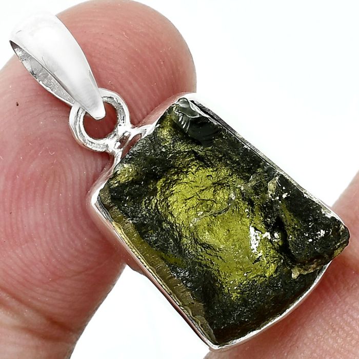 Genuine Czech Moldavite Rough Pendant SDP157478 P-1001, 13x17 mm