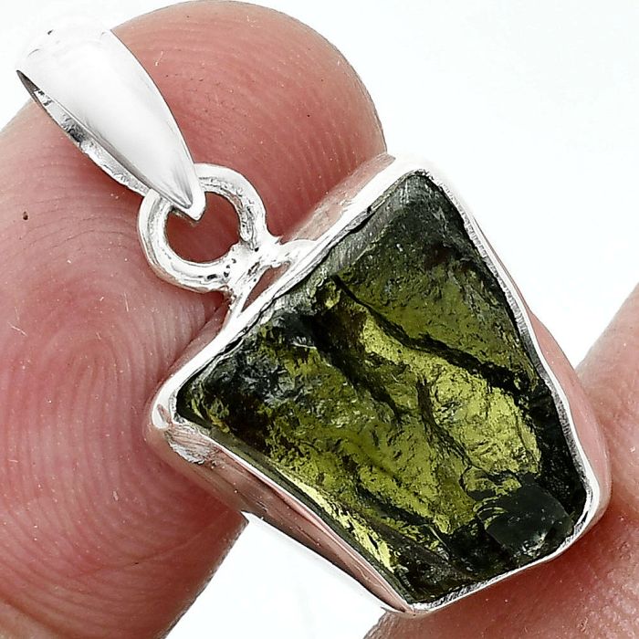 Genuine Czech Moldavite Rough Pendant SDP157479 P-1001, 12x14 mm