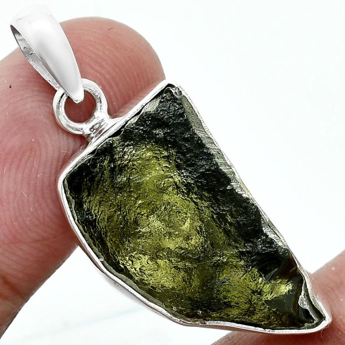 Genuine Czech Moldavite Rough Pendant SDP157480 P-1001, 14x23 mm