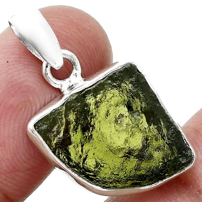 Genuine Czech Moldavite Rough Pendant SDP157482 P-1001, 16x20 mm