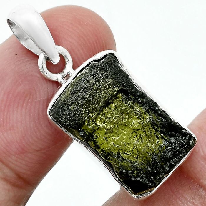 Genuine Czech Moldavite Rough Pendant SDP157483 P-1001, 12x18 mm