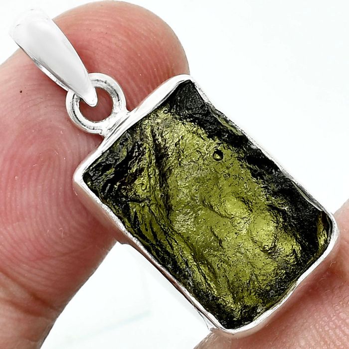 Genuine Czech Moldavite Rough Pendant SDP157485 P-1001, 12x18 mm