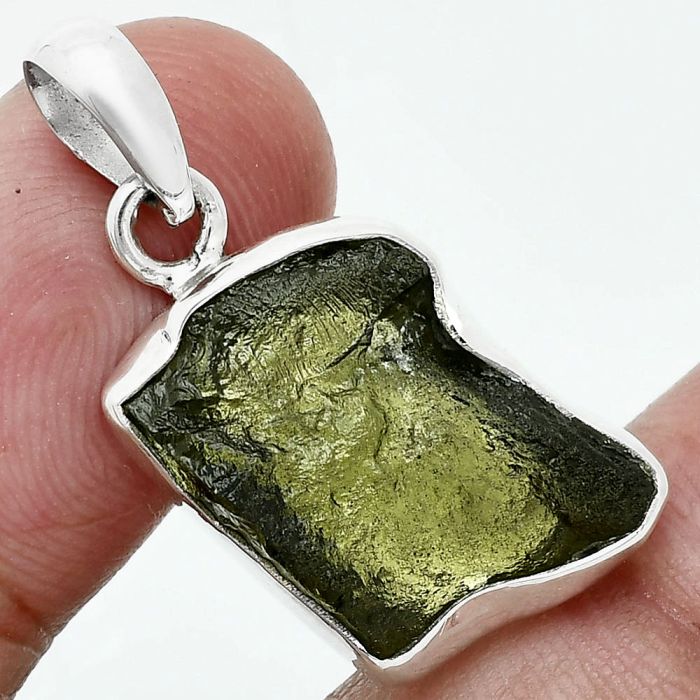 Genuine Czech Moldavite Rough Pendant SDP157486 P-1001, 13x18 mm