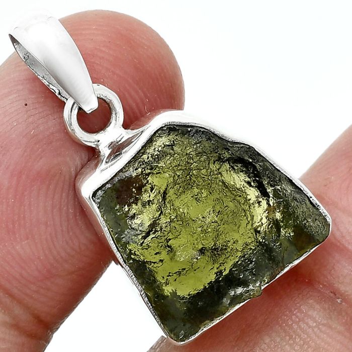 Genuine Czech Moldavite Rough Pendant SDP157487 P-1001, 15x15 mm