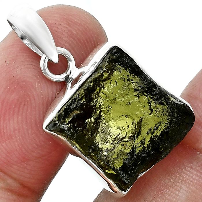 Genuine Czech Moldavite Rough Pendant SDP157490 P-1001, 15x15 mm