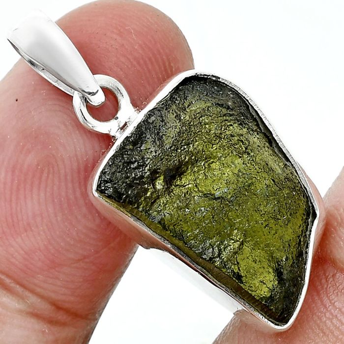 Genuine Czech Moldavite Rough Pendant SDP157491 P-1001, 13x18 mm