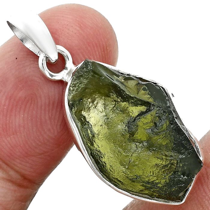 Genuine Czech Moldavite Rough Pendant SDP157492 P-1001, 14x22 mm