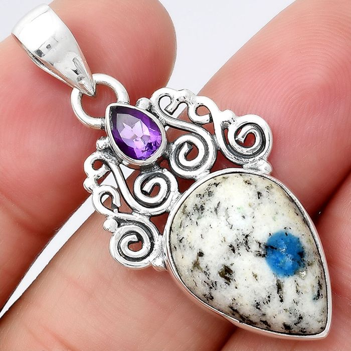 K2 Blue - Azurite In Quartz & Amethyst Pendant SDP77440 P-1697, 12x16 mm