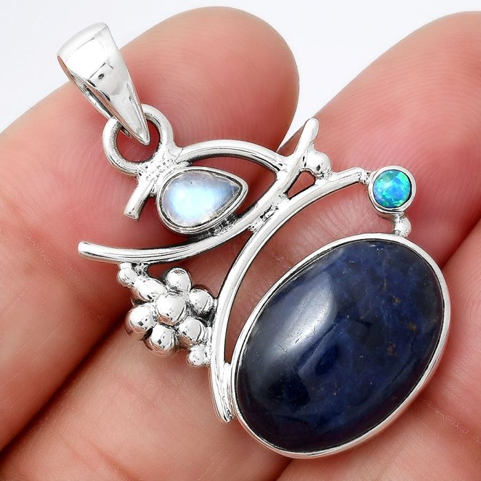 Sodalite, Rainbow Moonstone & Fire Opal Pendant SDP77553 P-1704, 13x18 mm