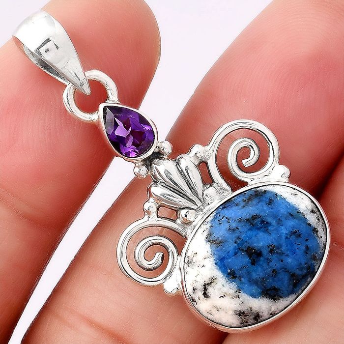 K2 Blue - Azurite In Quartz & Amethyst Pendant SDP77868 P-1710, 12x16 mm