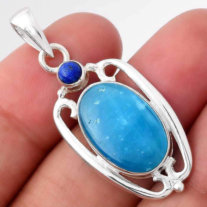 Natural Smithsonite and Lapis Pendant SDP78086 P-1623, 11x18 mm