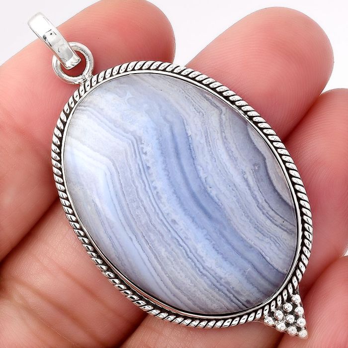 Natural Blue Lace Agate - South Africa Pendant SDP78339 P-1068, 25x35 mm