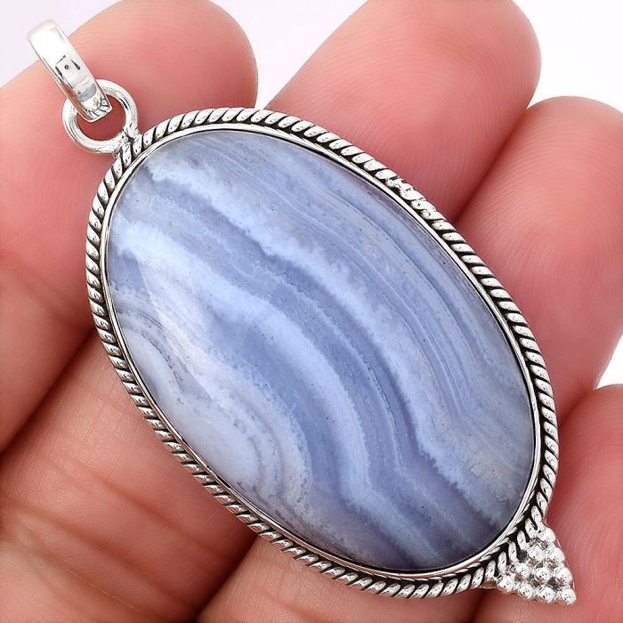 Natural Blue Lace Agate - South Africa Pendant SDP78354 P-1068, 22x37 mm