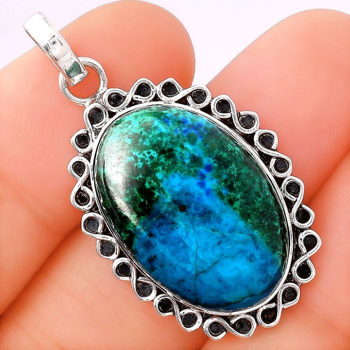 Natural Azurite Chrysocolla Pendant SDP78398 P-1069, 16x24 mm