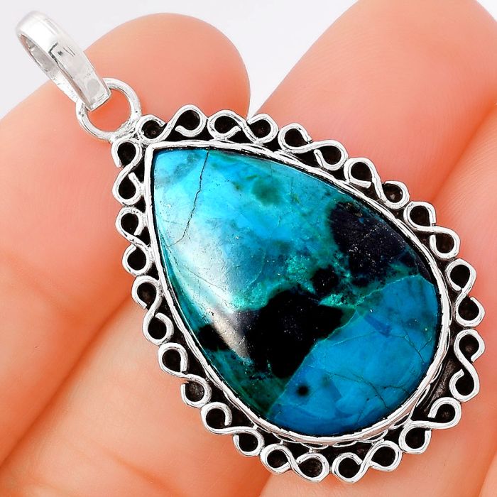 Natural Azurite Chrysocolla Pendant SDP78459 P-1069, 18x27 mm