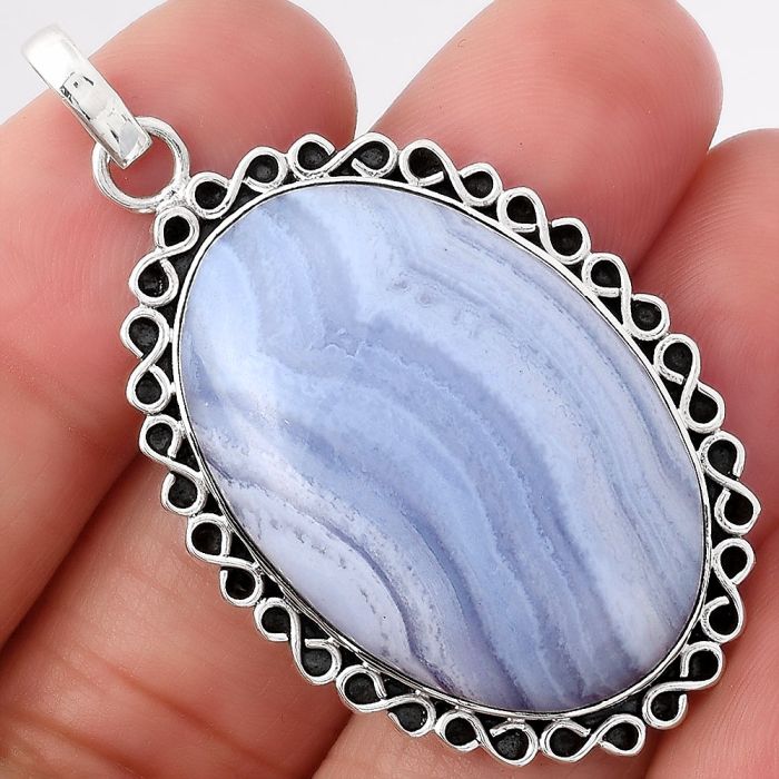 Natural Blue Lace Agate - South Africa Pendant SDP78468 P-1069, 21x32 mm