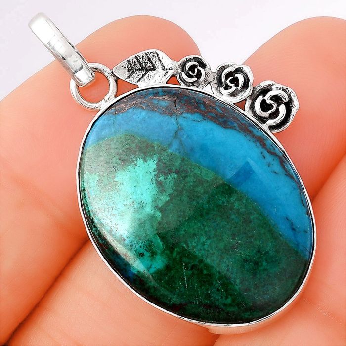 Natural Azurite Chrysocolla Pendant SDP78561 P-1070, 21x28 mm