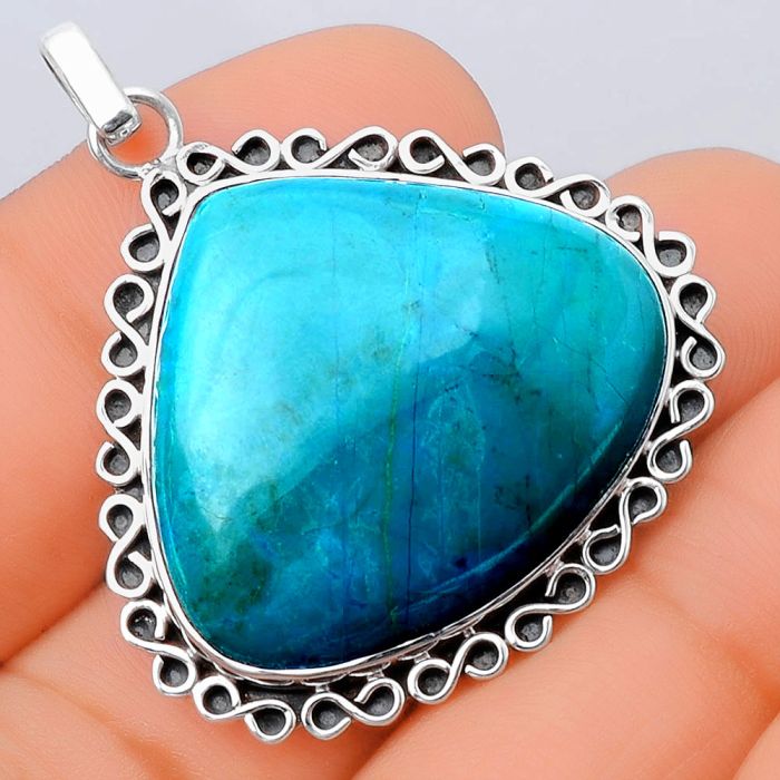 Natural Azurite Chrysocolla Pendant SDP78981 P-1069, 26x30 mm