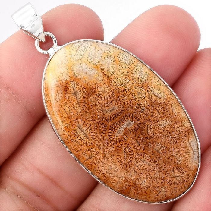 Natural Ant Fossil Coral Pendant SDP79480 P-1001, 24x39 mm