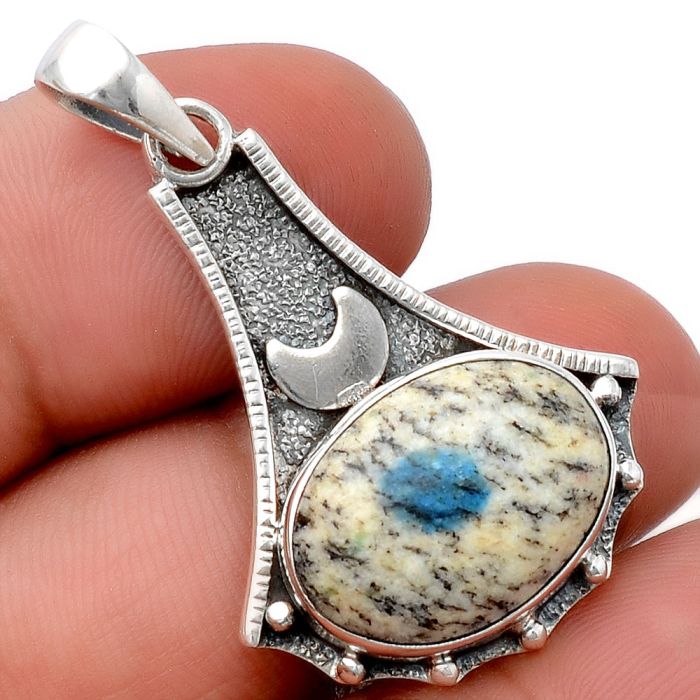 Crescent Moon - K2 Blue - Azurite In Quartz Pendant SDP80108 P-1715, 13x18 mm