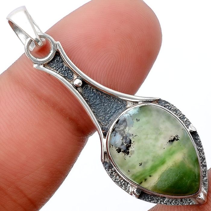 Dendritic Chrysoprase - Africa 925 Sterling Silver Pendant Jewelry SDP80188 P-1715, 13x18 mm