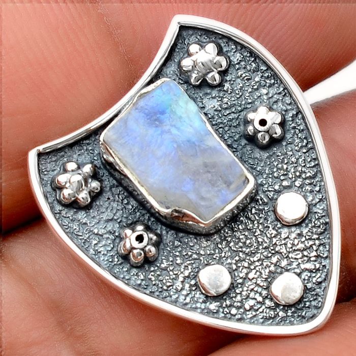 Rainbow Moonstone Rough - India Pendant SDP80265 P-1477, 7x11 mm