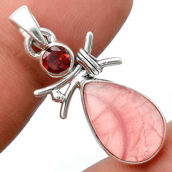 Rhodochrosite Argentina and Garnet Pendant SDP80323 P-1243, 11x16 mm