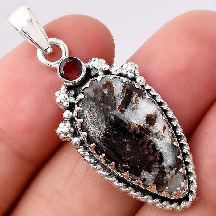 Astrophyllite - Russia and Garnet Pendant SDP80412 P-1482, 12x23 mm