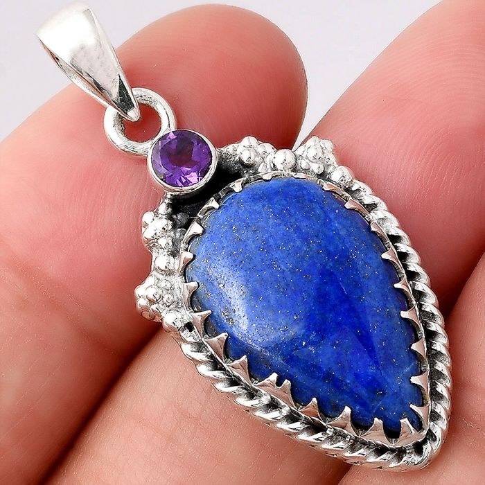 Lapis - Afghanistan and Amethyst Pendant SDP80427 P-1482, 14x22 mm