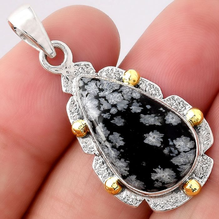 Natural Snow Flake Obsidian Pendant SDP80508 P-1485, 13x22 mm