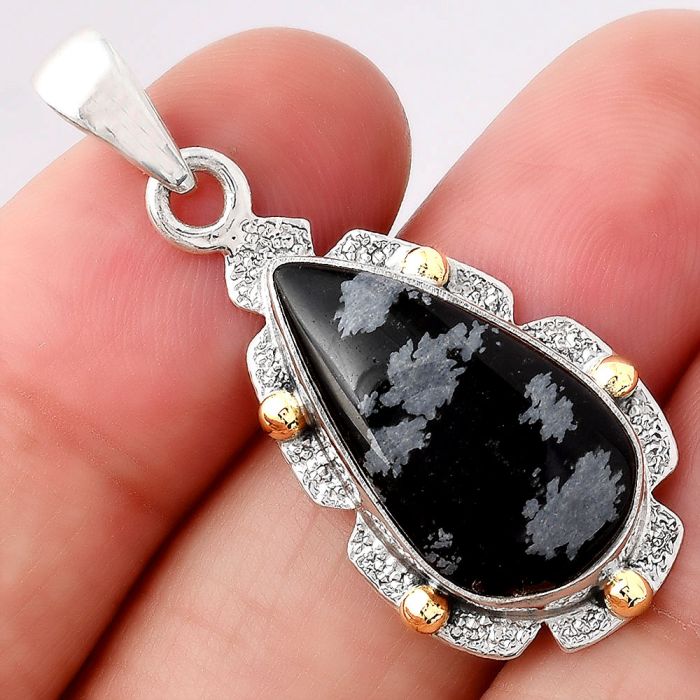 Natural Snow Flake Obsidian Pendant SDP80510 P-1485, 12x21 mm