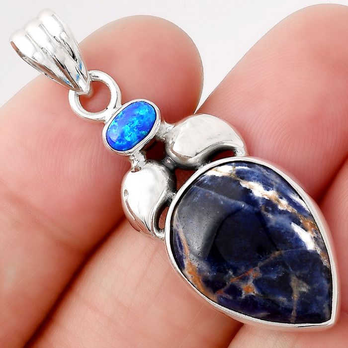 Natural Sodalite and Fire Opal Pendant SDP81171 P-1683, 15x20 mm