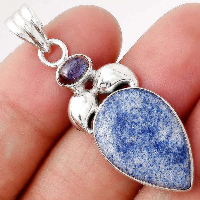 Dumortierite Quartz & Blue Labradorite Pendant SDP81186 P-1683, 14x21 mm