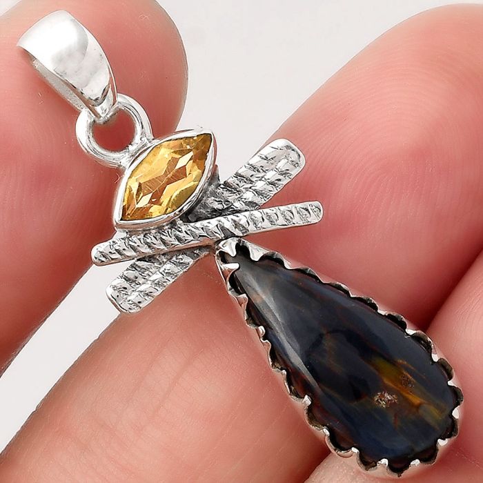 Pietersite - Namibia and Citrine Pendant SDP81382 P-1268, 9x18 mm