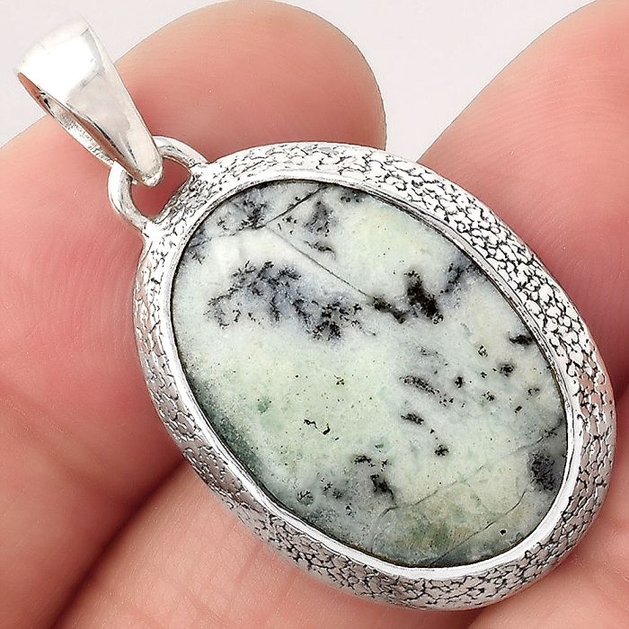 Dendritic Chrysoprase - Africa 925 Sterling Silver Pendant Jewelry SDP81484 P-1538, 14x22 mm