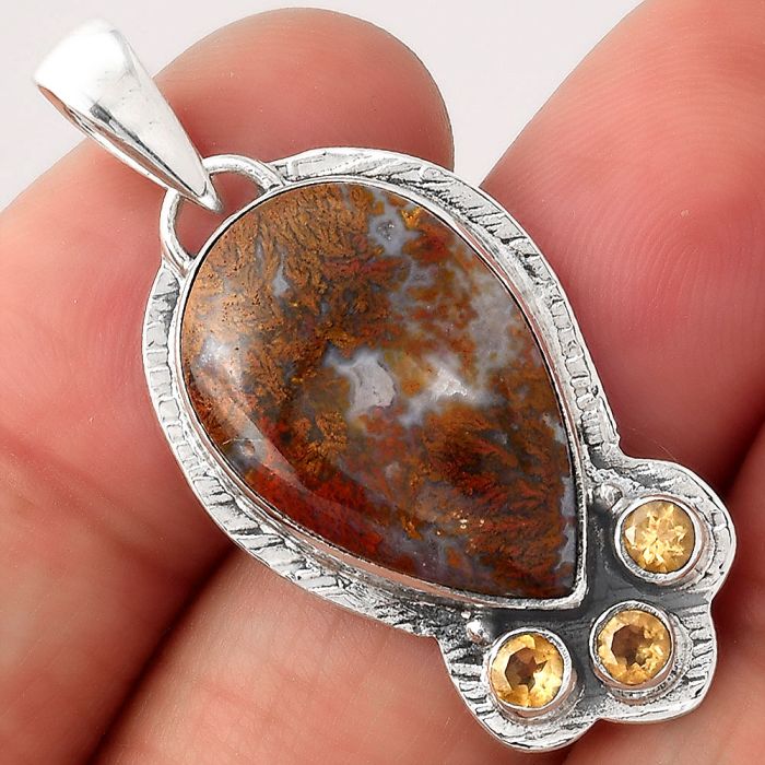 Natural Red Moss Agate and Citrine Pendant SDP81725 P-1523, 14x21 mm