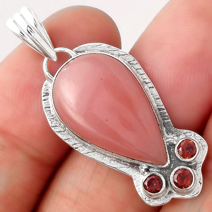 Guava Quartz - Brazil and Garnet Pendant SDP81732 P-1523, 13x21 mm