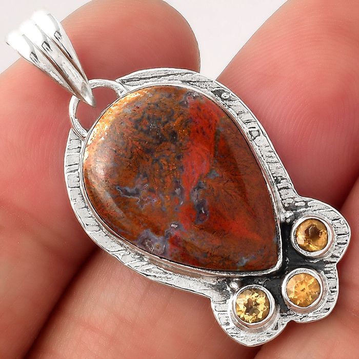 Natural Red Moss Agate and Citrine Pendant SDP81742 P-1523, 15x20 mm