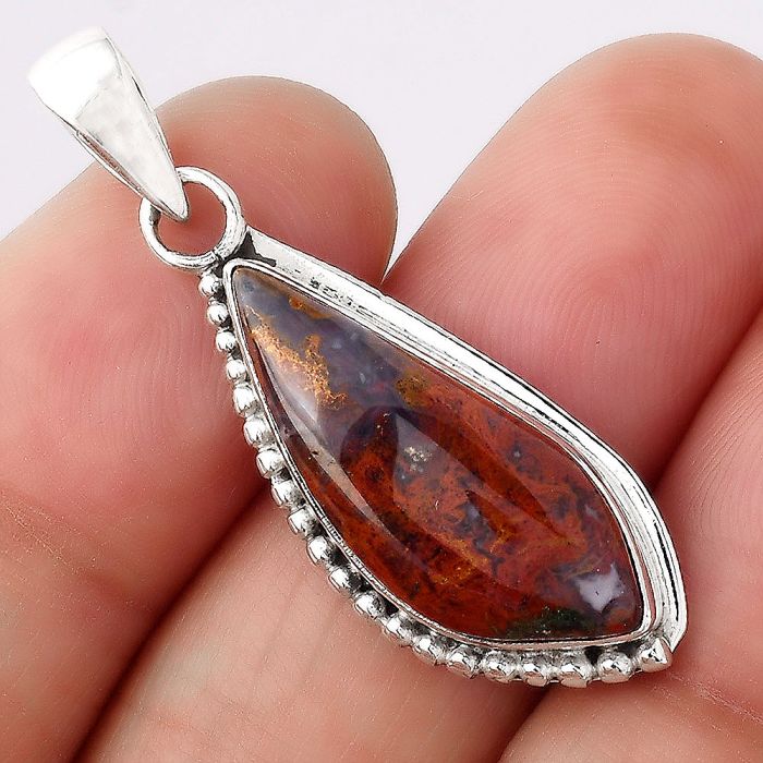 Natural Red Moss Agate Pendant SDP83727 P-1326, 10x24 mm