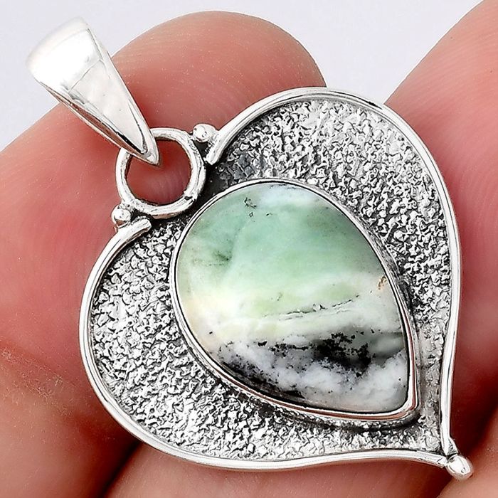 Dendritic Chrysoprase - Africa 925 Sterling Silver Pendant Jewelry SDP84221 P-1503, 11x16 mm