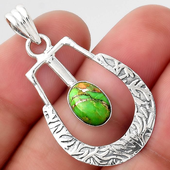 Copper Green Turquoise - Arizona Pendant SDP85501 P-1343, 7x10 mm